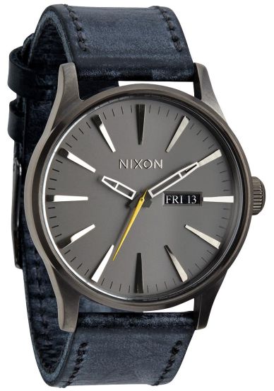 Nixon Sentry Leather Gunmetal Navy A105-1893
