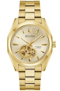Elegante reloj automático para hombre de Bulova con esfera abierta y acabado en tono dorado - Surveyor Collection | 97A182
