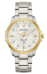 Elegante reloj de mujer de Bulova con esfera de nácar y diamantes en acero bicolor - Marine Star Collection | 98P227