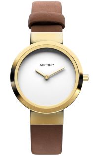 Reloj de mujer escandinavo minimalista con esfera blanca y correa de cuero marrón con acabado dorado para la mujer moderna y consciente del estilo | AIW7608