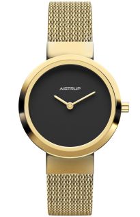 Elegante reloj de mujer negro con acabado dorado y correa de malla a juego en minimalismo escandinavo | AIW7612
