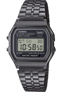 Reloj digital gris Casio Vintage con cronómetro y malla cromada negra | A158WETB-1AEF