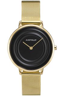 Reloj de lujo para mujer con efecto de anillo de agua negro y correa de malla dorada para la mujer moderna de la colección Aistrup Raindrop | AIW7701