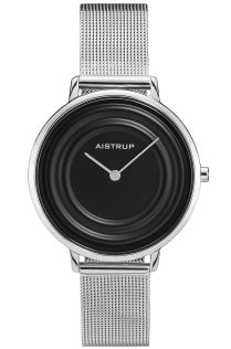 Reloj moderno para mujer con efecto de anillo de agua negro y correa de malla de acero inoxidable de la exclusiva colección Aistrup Raindrop | AIW7709