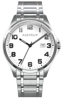 Reloj de hombre de titanio con esfera blanca, números grandes y claros y visualización de fecha en brazalete de titanio de la colección Aistrup Titanium Sapphire | AIW7902