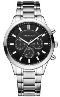 Elegante reloj de hombre con esfera negra, función de cronógrafo y pulsera de acero elegante de la colección Aistrup Classic Sapphire | AIW8001