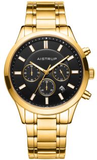 Reloj de pulsera de lujo con esfera negra y función de cronógrafo en acabado dorado con brazalete de acero en tono dorado a juego | AIW8004