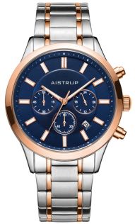 Elegante reloj de hombre con esfera azul, función de cronógrafo y caja de reloj de 43mm en diseño bicolor de acero y rosado con brazalete bi-color a juego | AIW8005