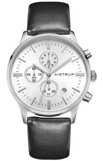 Reloj clásico para hombre con esfera blanca, función de cronógrafo y caja de reloj de acero inoxidable de 43mm con correa de cuero negro | AIW8102