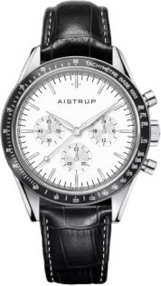 Aistrup AIW8703 Classic Sapphire Chronograph reloj de hombre con esfera blanca y correa de cuero negro | AIW8703