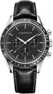 Aistrup AIW8704 Classic Sapphire Chronograph reloj de hombre con esfera negra y correa de cuero | AIW8704