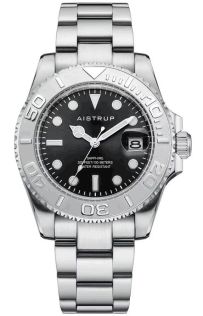 Reloj de hombre Aistrup con esfera negra, bisel giratorio y brazalete de acero | AIW8801