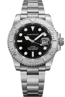 Reloj de hombre Aistrup con esfera negra, bisel giratorio y brazalete de acero | AIW8801