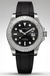 Aistrup reloj deportivo para hombre con esfera negra, bisel giratorio plateado y correa de goma negra | AIW8802