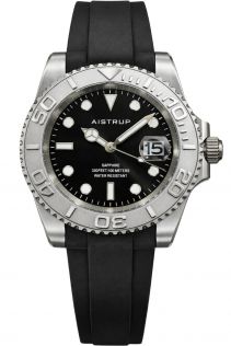 Aistrup reloj deportivo para hombre con esfera negra, bisel giratorio plateado y correa de goma negra | AIW8802