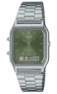 Reloj Casio rectangular analógico-digital con esfera verde Sunray | AQ-230A-3AMQYES