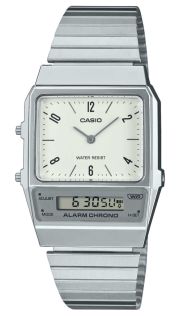 Reloj rectangular Casio retro de doble pantalla con patrón de rejilla unisex | AQ-800E-7A2EF