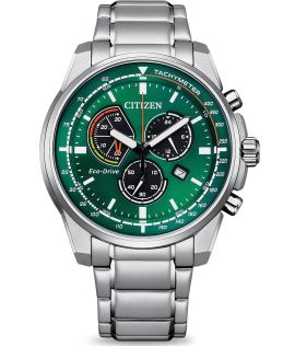 Citizen Eco-Drive reloj deportivo con cronógrafo, esfera verde y escala taquimétrica | AT1190-87X