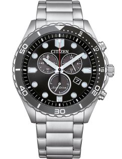 Citizen Eco-Drive cronógrafo en acero con movimiento H500 y esfera negra | AT2568-82E