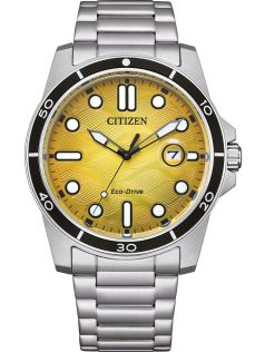 Citizen Eco-Drive reloj deportivo en acero con mecanismo J810 y esfera amarilla | AW1816-89X