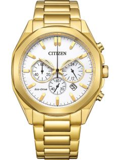 Citizen Eco-Drive cronógrafo en acero de color dorado | Esfera blanca con cronógrafo | CA4592-85A