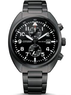 Citizen Eco-drive cronógrafo en acero IP gris | Diseño militar negro con cronógrafo y reserva de marcha de 7 meses | CA7047-86E