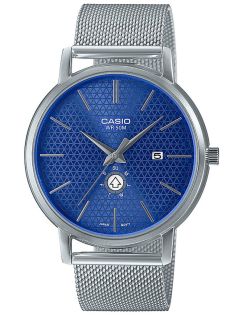 Reloj de vestir Casio con esfera azul geométrica y correa de malla delgada | MTP-B125M-2AVEF