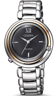 Citizen L Collection reloj de mujer con diamante auténtico | Reloj Eco-drive delgado con esfera negra y reserva de marcha de seis meses | EM0658-87E