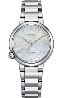 Citizen Eco-drive reloj de mujer con diamante y nácar | Reloj de acero elegante con piedras preciosas en la corona y seis meses de reserva de marcha | EM0910-80D