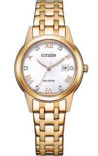 Citizen Eco-Drive reloj de mujer con cristales y brazalete de acero en oro rosa | FE1243-83A