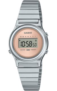 Reloj digital mini vintage con pantalla rosa y acentos cromados | LA700WE-4AEF
