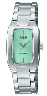 Reloj rectangular para dama Casio de acero inoxidable con esfera verde | LTP-1165PA-3CEF