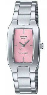 Reloj rectangular para dama Casio de acero inoxidable con esfera rosa | LTP-1165PA-4CEF
