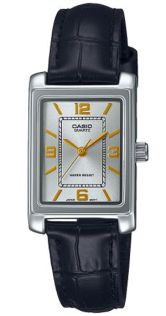 Reloj Casio Vintage rectangular para dama con correa de cuero negro | LTP-1234PL-7A2EF