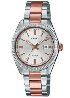 Reloj para damas en oro rosa Casio con esfera plateada y pantalla luminosa | LTP-1302PRG-7AVEF
