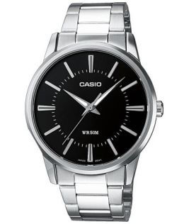 Reloj de vestir Casio para negocios con pulsera de acero y esfera negra | MTP-1303PD-1AVEG