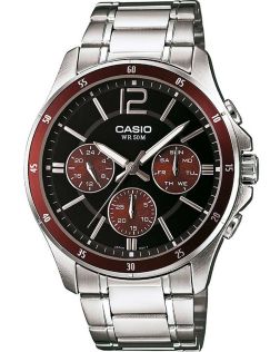 Reloj Casio Neobrite negro con triple subesfera y cronógrafo de acero luminoso | MTP-1374PD-5AVEF