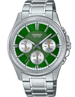 Reloj para hombre Casio de acero inoxidable con esfera verde y triple subesfera | MTP-1375PD-3AVEF