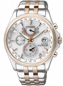 Citizen elegante reloj de mujer con Eco-Drive y hora mundial controlada por radio en acero bicolor | FC0014-54A