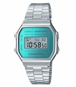 Reloj digital vintage con pantalla metálica azul elegante | A168WEM-2EF