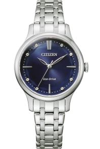 Citizen Eco-Drive reloj de mujer en acero | Esfera azul con marcadores de cristal | EM0890-85L