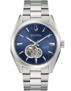 Bulova Surveyor automático reloj de hombre con esfera azul y mecanismo visible | 96A275