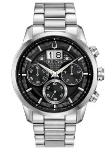 Cronógrafo para hombre Bulova Sutton con esfera texturizada negra y brazalete de acero | 96B319