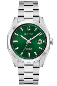 Elegante reloj automático para hombre de Bulova con esfera verde y brazalete de acero - Surveyor Collection | 96B429