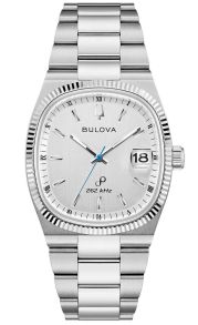 Reloj de pulsera para hombre de inspiración retro de Bulova con esfera plateada blanca y movimiento de cuarzo de alta precisión - Super Seville Collection | 96B444
