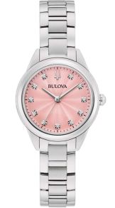Elegante reloj de mujer de Bulova con esfera rosa y 11 diamantes en acero inoxidable - Sutton Collection | 96P249