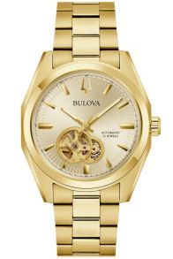 Elegante reloj automático para hombre de Bulova con esfera abierta y acabado en tono dorado - Surveyor Collection | 97A182