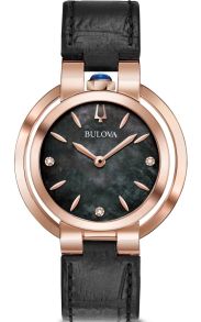 Bulova Rubaiyat reloj de mujer con esfera de nácar negra, diamantes y caja de reloj en tono oro rosa | 97P139