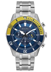 Cronógrafo deportivo Bulova reloj de hombre con esfera azul y bisel de buceo amarillo | 98A245