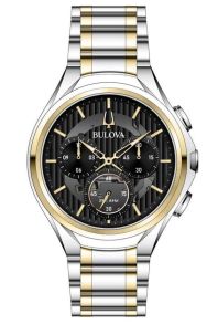 Bulova CURV cronógrafo reloj de hombre con esfera negra y brazalete bicolor de acero | 98A301